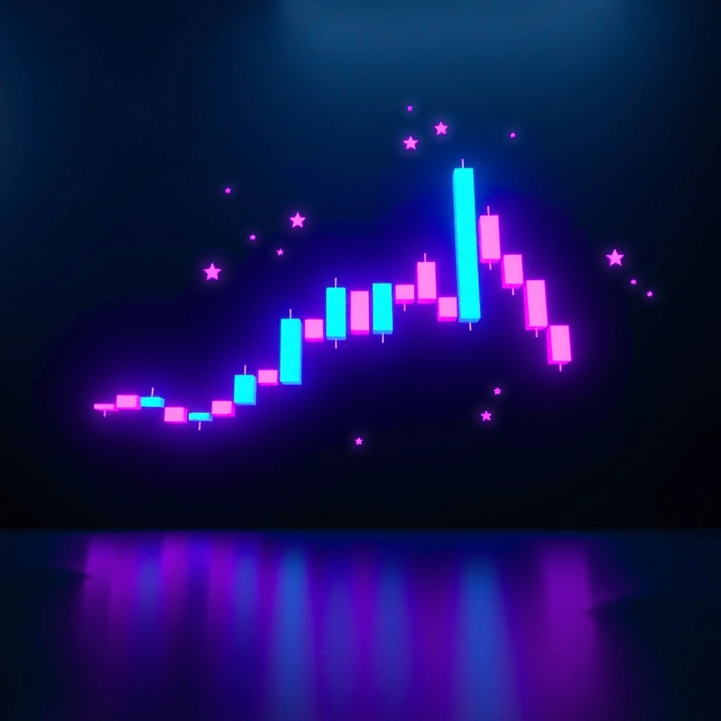 Financial candlesticks with neon stars background